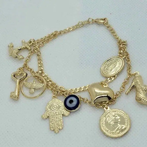 Brand New Brazilian 18k Gold Filled Multi Charms Bracelet