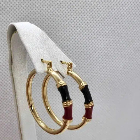 Brand New Brazilian 18k Gold Filled Beautiful Round Black Red Earrings