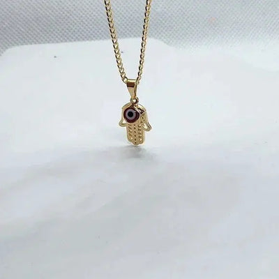 Brand New  Brazilian 18k Gold Filled Hamsa With Red Evil Eye Necklace