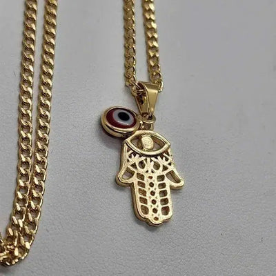 Brand New  Brazilian 18k Gold Filled Hamsa With Red Evil Eye Necklace