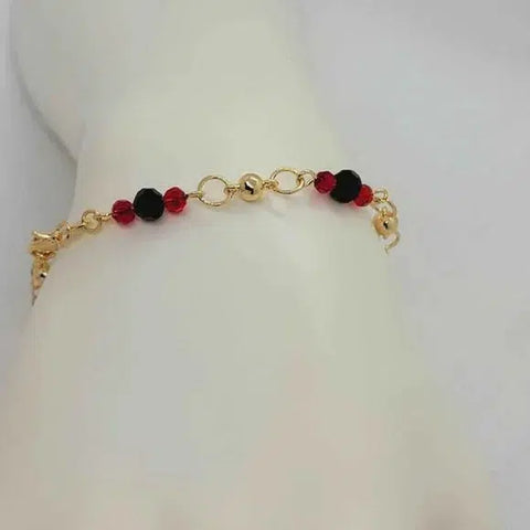 Brand New Brazilian 18k Gold Filled Elephant Red/Black Beaded Bracelet