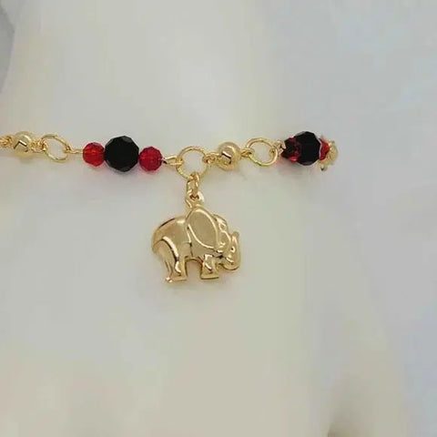 Brand New Brazilian 18k Gold Filled Elephant Red/Black Beaded Bracelet