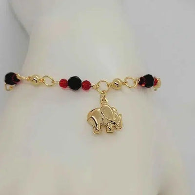 Brand New Brazilian 18k Gold Filled Elephant Red/Black Beaded Bracelet