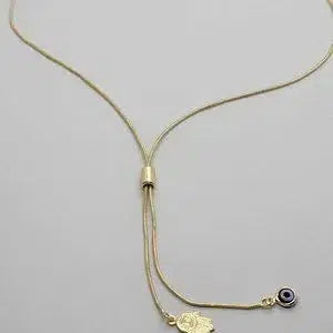 Brand New Brazilian 18k Gold Filled Blue Evil Eye & Hamsa Necklace