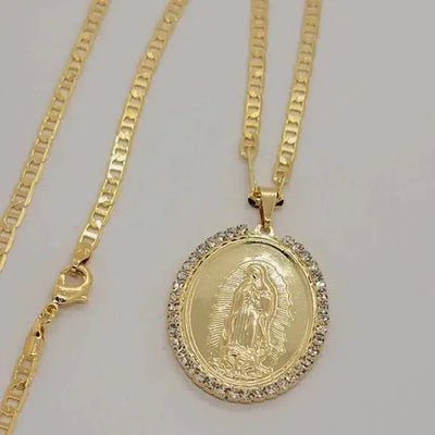 Brand New Brazilian 18k Gold Filled Virgen De Guadalupe Necklace