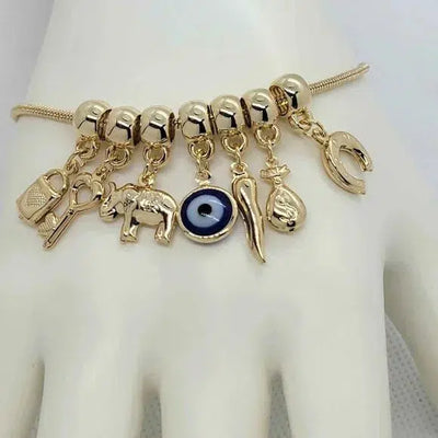 Brand New Brazilian 18k Gold Filled Blue Evil Eye with Multi Charms Bracelet