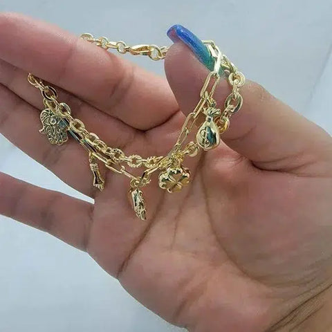 Brand New Brazilian 18k Gold Filled Multi Charms Bracelet