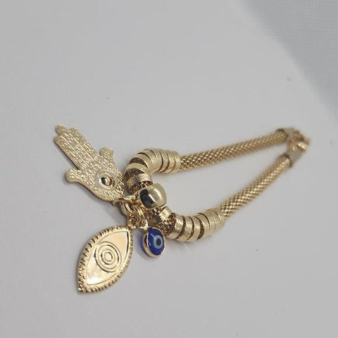 Brand New Brazilian 18k Gold Filled Blue Evil Eye w/ Hamsa & evil Eye Bracelet