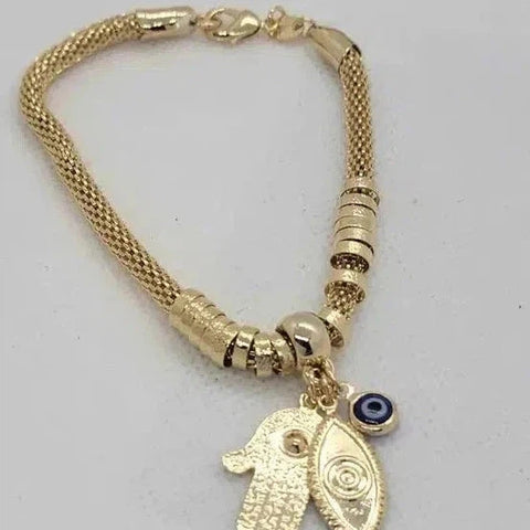 Brand New Brazilian 18k Gold Filled Blue Evil Eye w/ Hamsa & evil Eye Bracelet