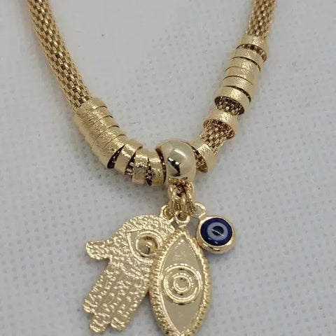 Brand New Brazilian 18k Gold Filled Blue Evil Eye w/ Hamsa & evil Eye Bracelet