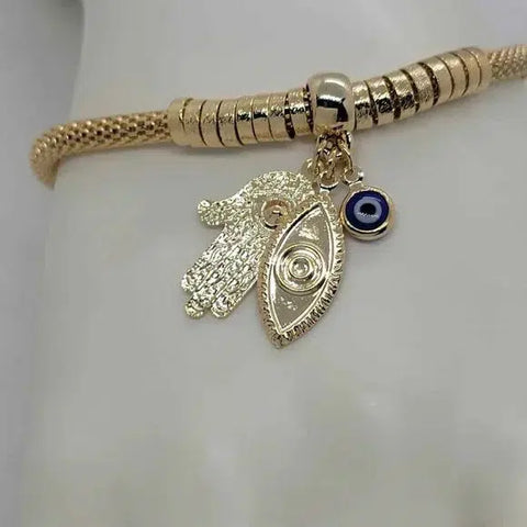 Brand New Brazilian 18k Gold Filled Blue Evil Eye w/ Hamsa & evil Eye Bracelet