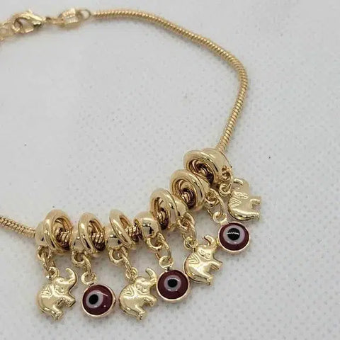 Brand New Brazilian 18k Gold Filled Red Evil Eye & Elephant Bracelet