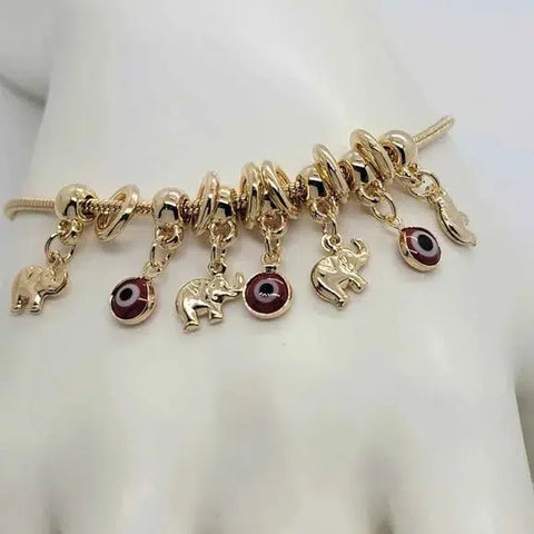 Brand New Brazilian 18k Gold Filled Red Evil Eye & Elephant Bracelet