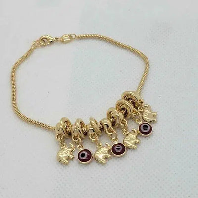 Brand New Brazilian 18k Gold Filled Red Evil Eye & Elephant Bracelet