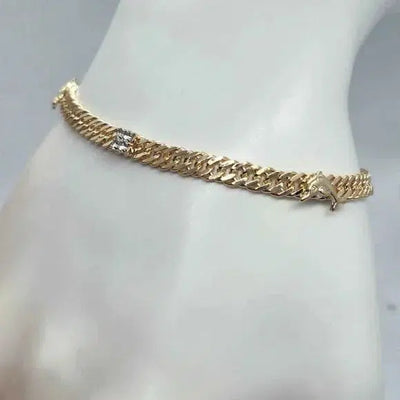 Brand New Brazilian 18k Gold Filled 2 Dolphins & Cz Stone Bracelet