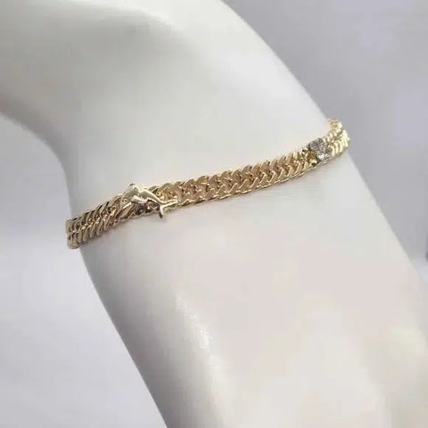 Brand New Brazilian 18k Gold Filled 2 Dolphins & Cz Stone Bracelet