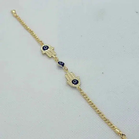 Brand New Brazilian 18k Gold Filled Hamsa with Blue Evil eye Bracelet