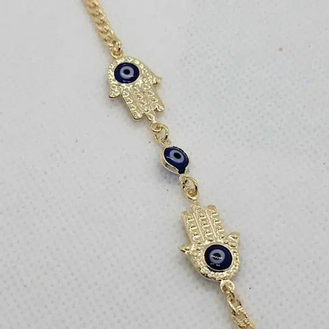 Brand New Brazilian 18k Gold Filled Hamsa with Blue Evil eye Bracelet