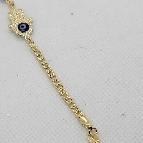 Brand New Brazilian 18k Gold Filled Hamsa with Blue Evil eye Bracelet