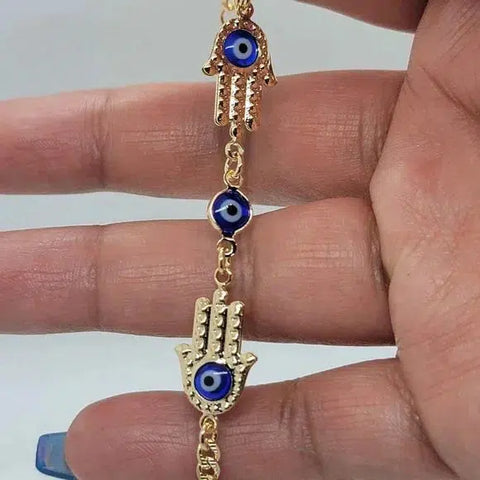 Brand New Brazilian 18k Gold Filled Hamsa with Blue Evil eye Bracelet