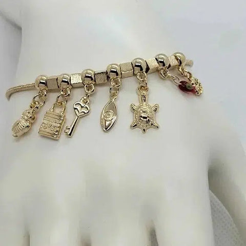 Brand New Brazilian 18k Gold Filled Multi Charms Bracelet