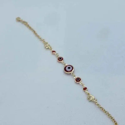 Brand New Brazilian 18k Gold Filled 2 Elephants & Red Evil Eye Bracelet